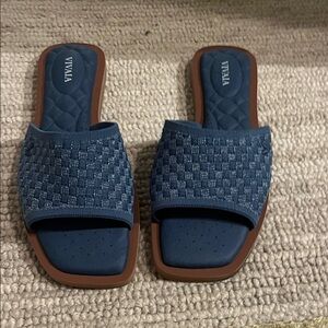 VIVAIA Women's Navy Woven Slide Sandals - Cushioned Comfort